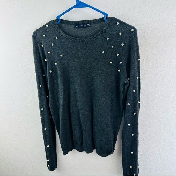 Zara Sweaters - Zara Knit Pearl Embellished Gray Sweater Size‎ S